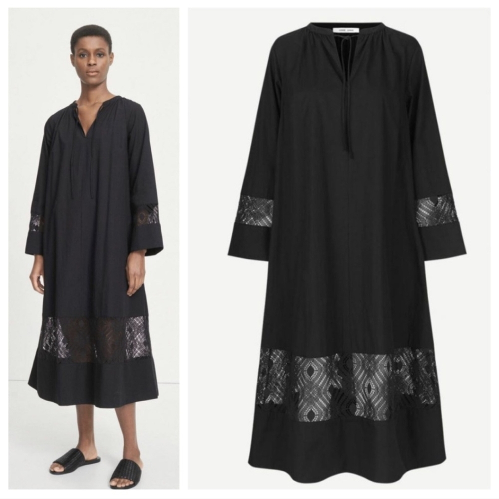 Samsoe | Sahell Black Lace Organic Cotton Midi Dress XS Oversized